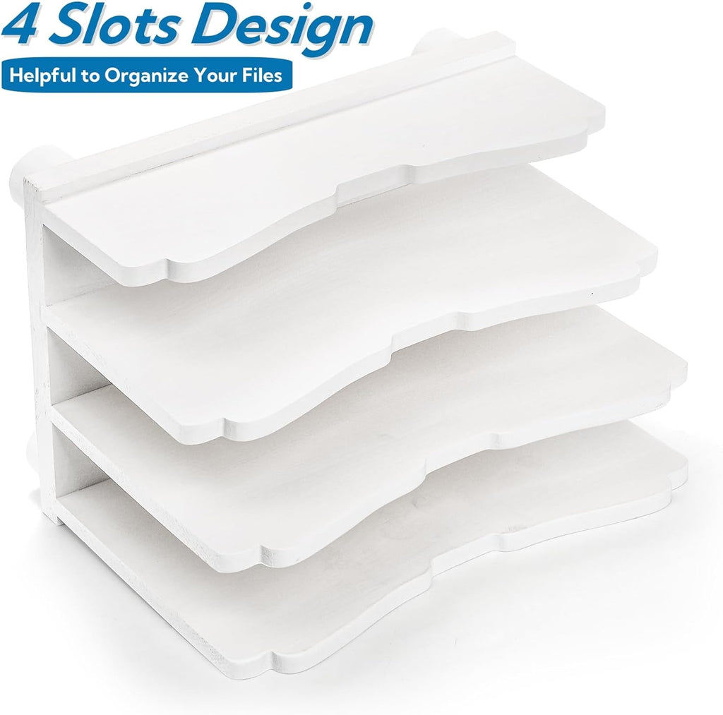 File Holder for Desk, 3 Slots Wood Folder Organizer Desktop, Sturdy Mail Sorter Countertop for Bills, Letters, Paper, Magazines, Documents, Envelopes, No Assembly Required