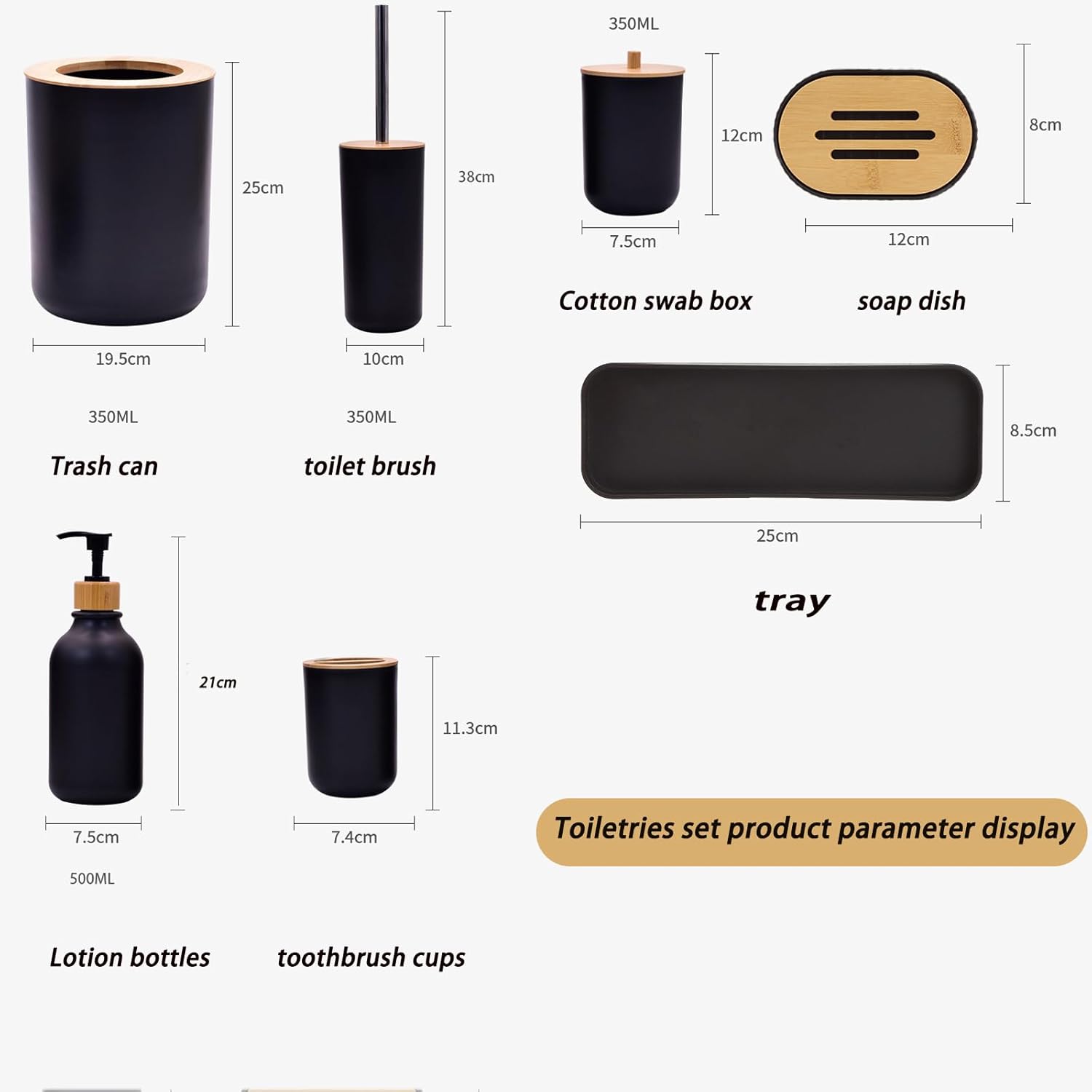 Generic Bathroom Accessories Set,9 Pcs Bathroom Accessory, Soap Dispenser, Soap Dish, Toilet Brush, Trash Can,Toothbrush Holder, Vanity Tray, Modern Bathroom Decor (Black)
