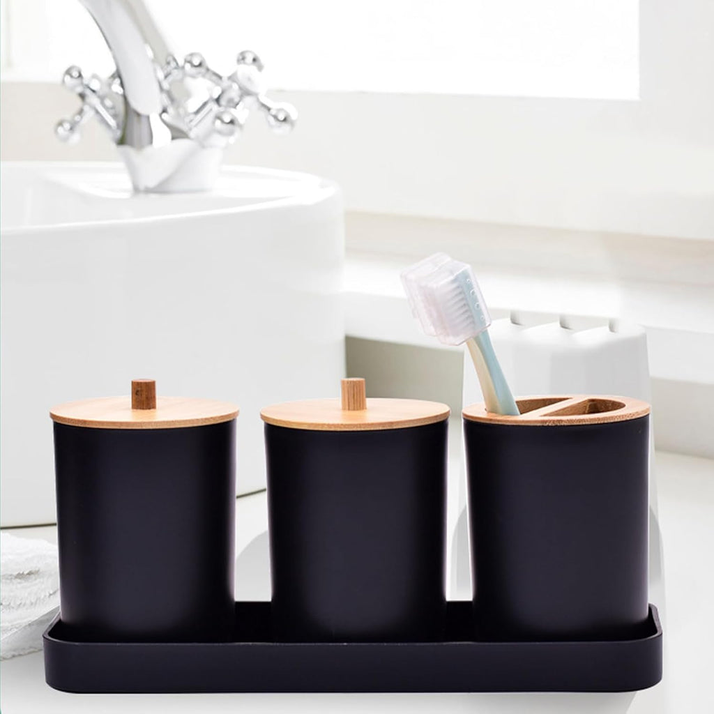 Generic Bathroom Accessories Set,9 Pcs Bathroom Accessory, Soap Dispenser, Soap Dish, Toilet Brush, Trash Can,Toothbrush Holder, Vanity Tray, Modern Bathroom Decor (Black)