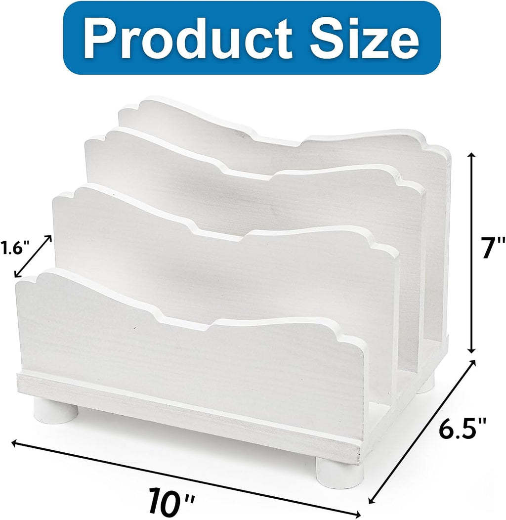File Holder for Desk, 3 Slots Wood Folder Organizer Desktop, Sturdy Mail Sorter Countertop for Bills, Letters, Paper, Magazines, Documents, Envelopes, No Assembly Required