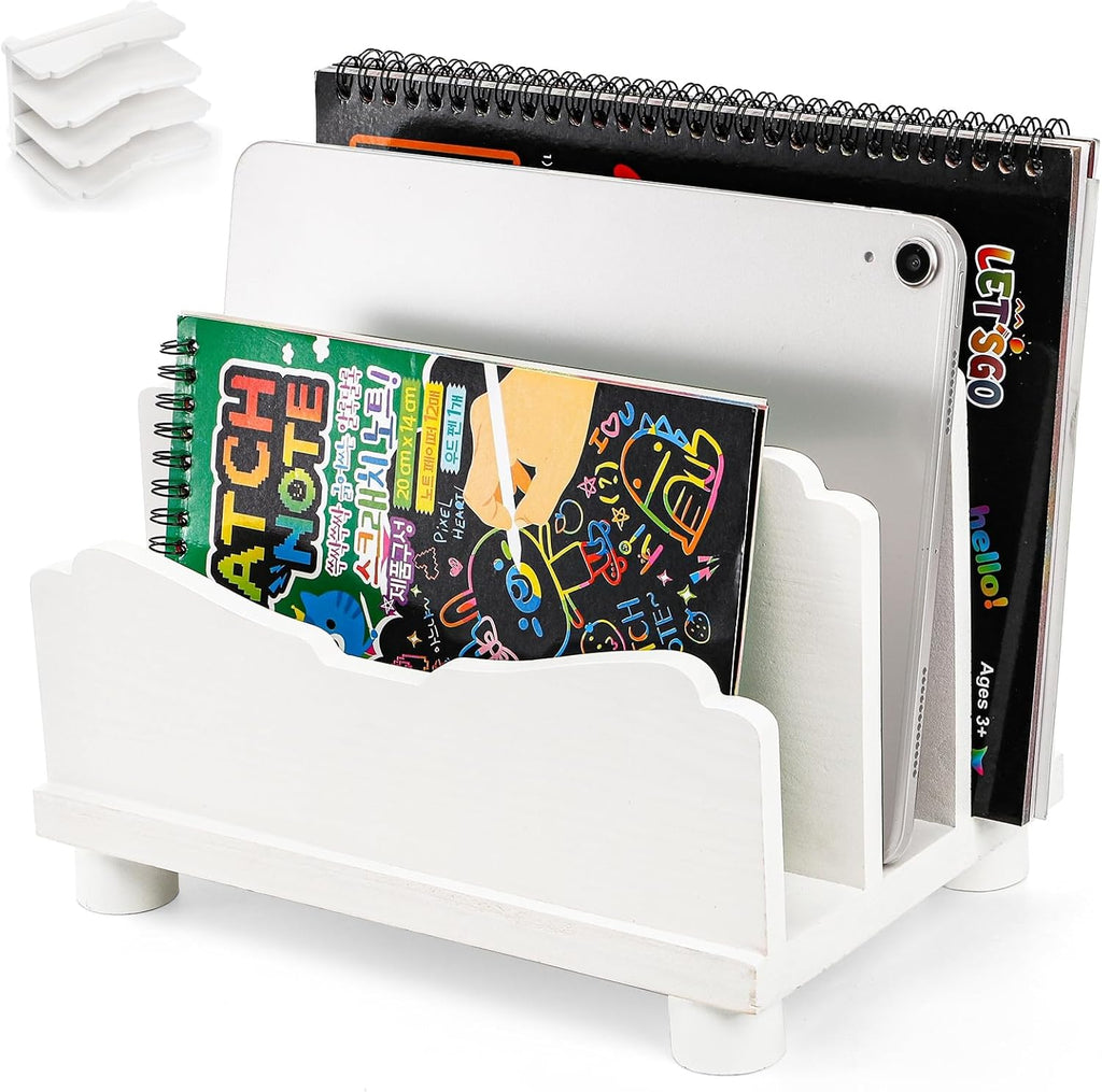 File Holder for Desk, 3 Slots Wood Folder Organizer Desktop, Sturdy Mail Sorter Countertop for Bills, Letters, Paper, Magazines, Documents, Envelopes, No Assembly Required