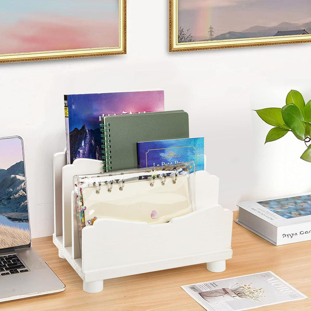 File Holder for Desk, 3 Slots Wood Folder Organizer Desktop, Sturdy Mail Sorter Countertop for Bills, Letters, Paper, Magazines, Documents, Envelopes, No Assembly Required
