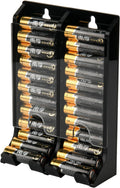 AA Battery Organizer Storage Holder, Acrylic Dispenser Holds 22 Batteries, Wall Mount Caddy, Small Chute Container First-in First-out (Black)