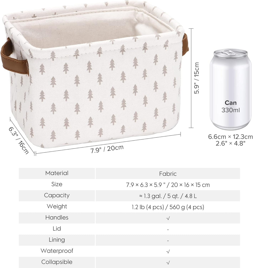 Sea Team Collapsible Small Canvas Fabric Storage Basket with Handles, Square Mini Storage Box, Cube, Foldable Shelf Basket, Closet, Desk Organizer for Nursery, Home, Office (Grey, Set of 4)