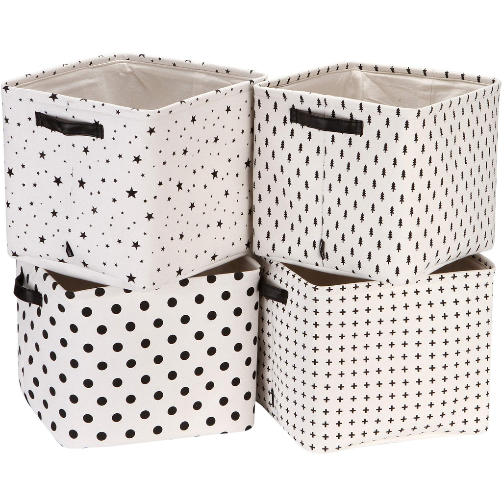 Sea Team Collapsible Small Canvas Fabric Storage Basket with Handles, Square Mini Storage Box, Cube, Foldable Shelf Basket, Closet, Desk Organizer for Nursery, Home, Office (Grey, Set of 4)